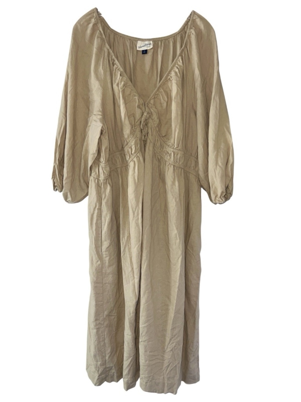 Universal Thread Womens Khaki Midi Fit & Flare Boho Peasant Linen Puff Sleeve 2X